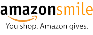 AmazonSmile black and orange logo with the smile below Amazon and text that reads "You shop. Amazon gives."